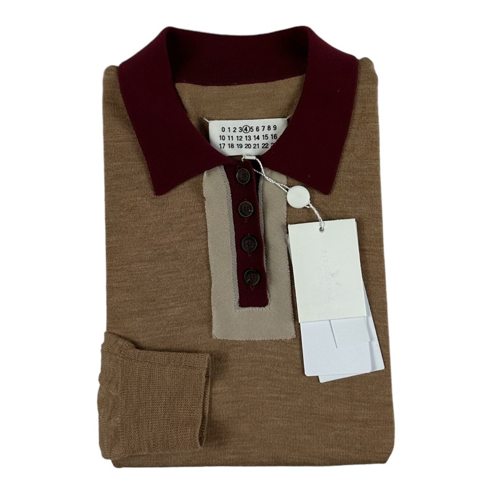 Maison Margiela Ladies‎ Fine-Knit Wool Long-Sleeve Polo Shirt Size Large NWT